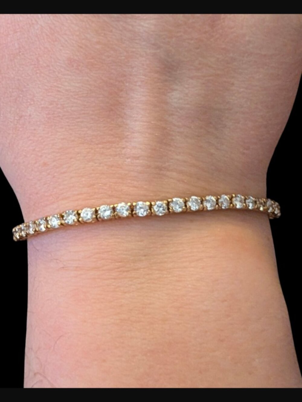 925 Sterling Silver Yellow Gold Vermeil 3.2mm Tennis Bracelet Clear CZ Size 7"